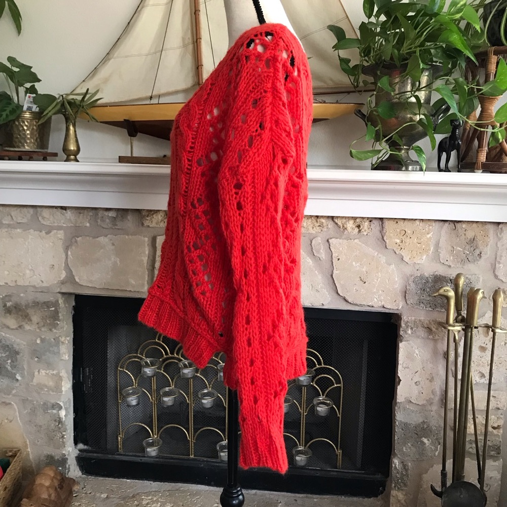 Free People Orange Red wildfire fluff knit sweater - Picture 6 of 8